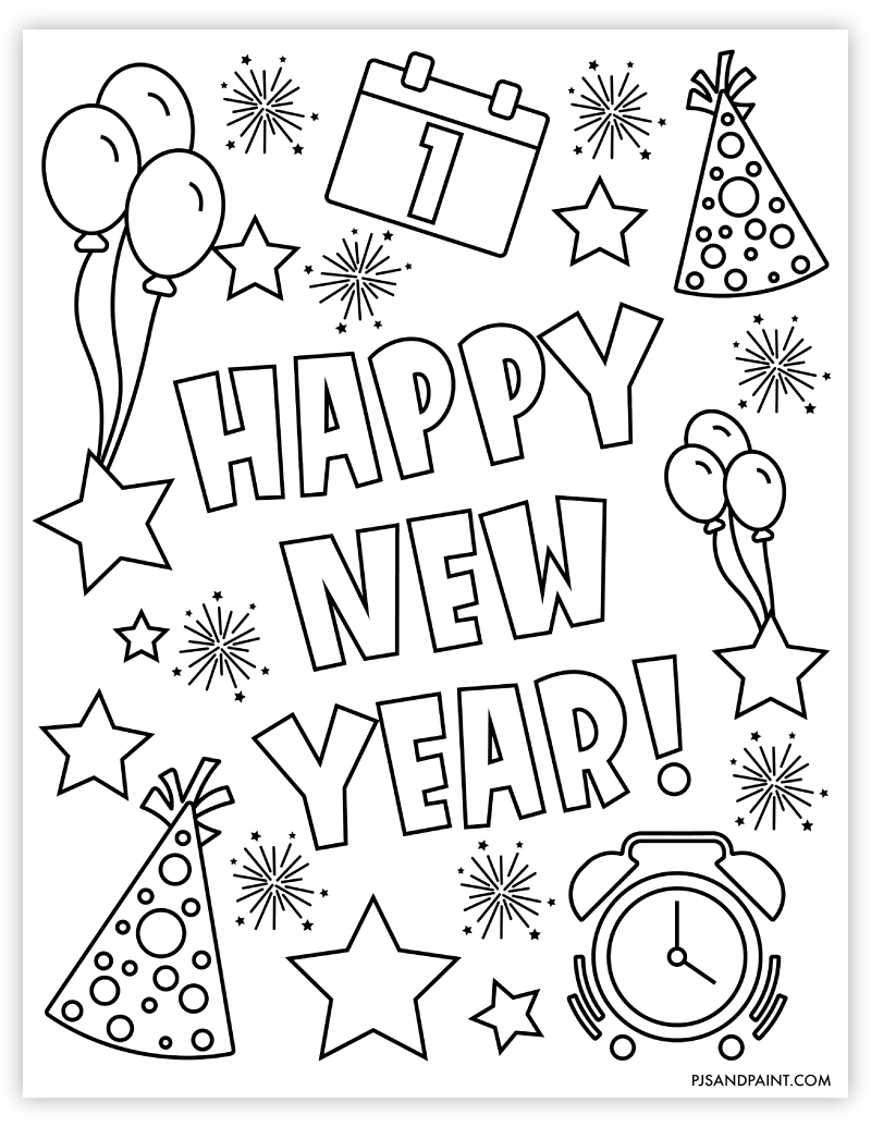 Free printable new years coloring page