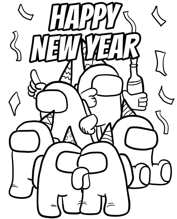 Among us coloring page happy new year