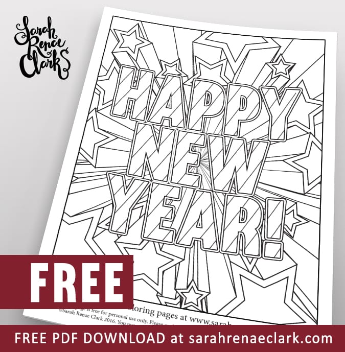 Happy new year free coloring page