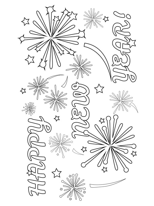 Happy new year coloring page