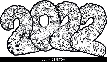 New year monster doodle date ornate holiday symbol vector illustration for prints design and coloring pages stock vector image art