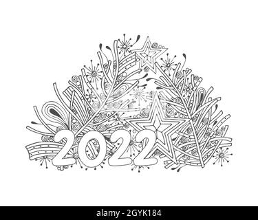 New year zentangle doodle date ornate holiday symbol simple flat vector illustration for prints design and coloring pages stock vector image art