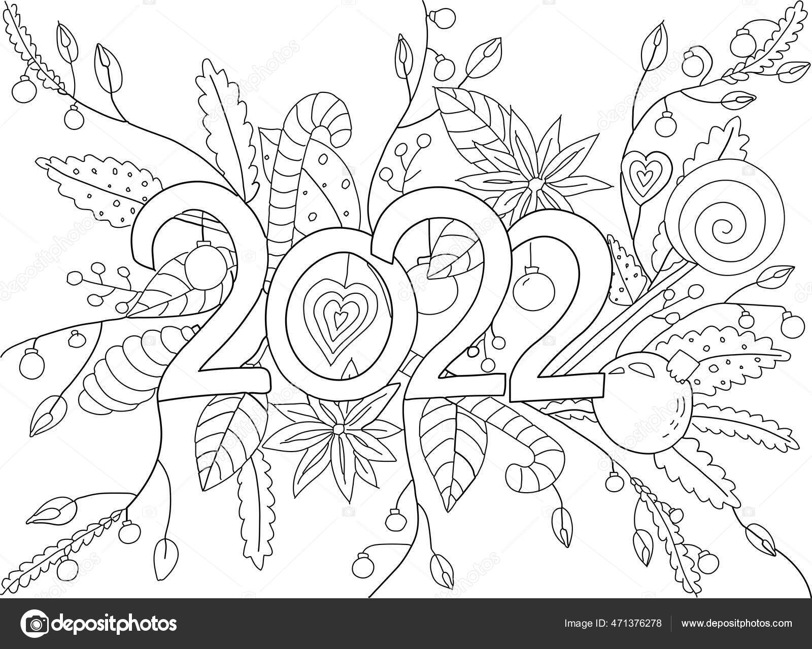 Hand drawing coloring page kids adults holiday greeting new year stock vector by christinadesigns