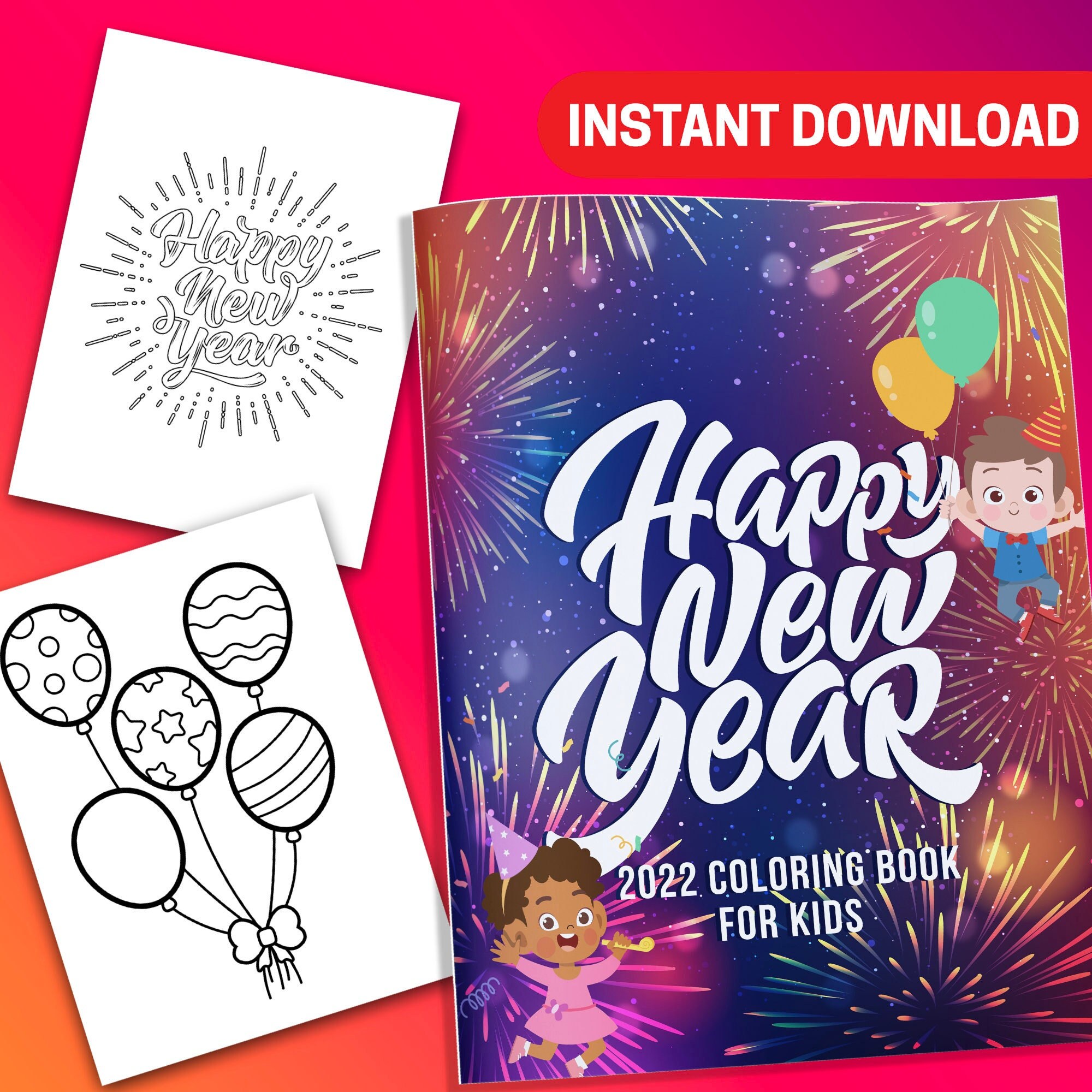 Best value happy new year coloring book for kids instant download new year party time w champagne fireworks perfect artwork gift