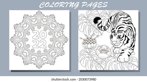 Coloring pages doodle style new year stock vector royalty free