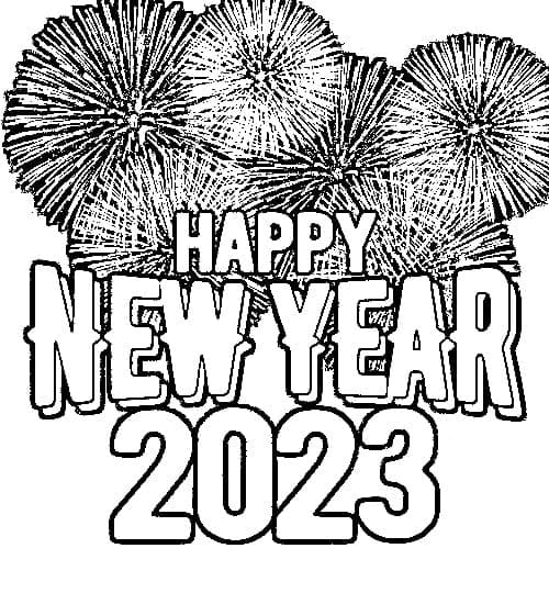 Happy new year with fireworks coloring page