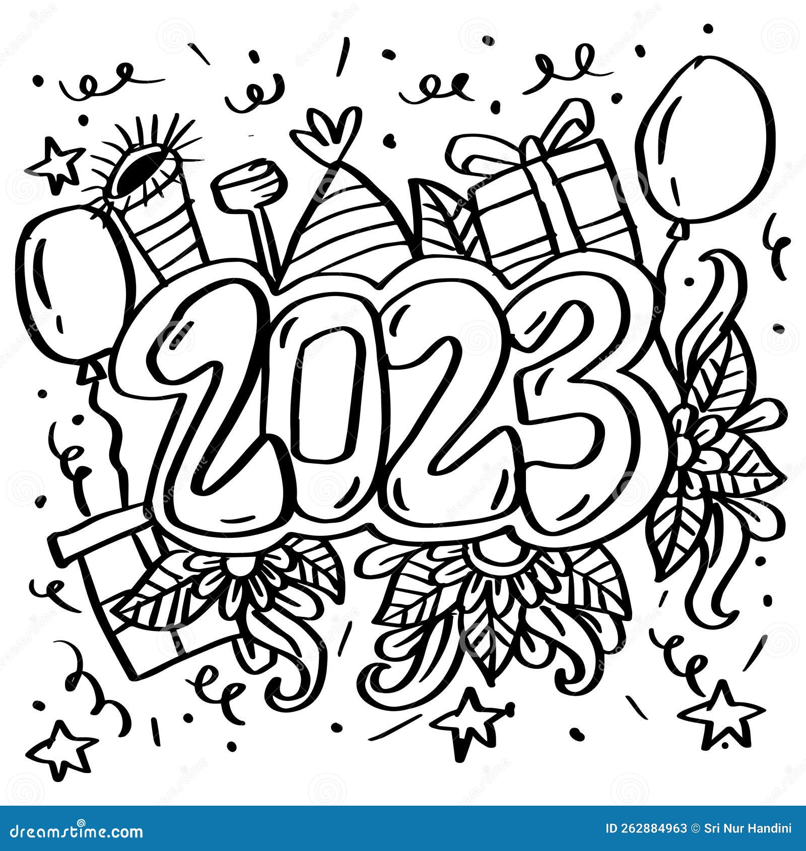 Coloring pages new years illustrations hand drawn doodles illustration stock illustration