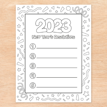 Happy new year coloring sheets new years resolution writing template page