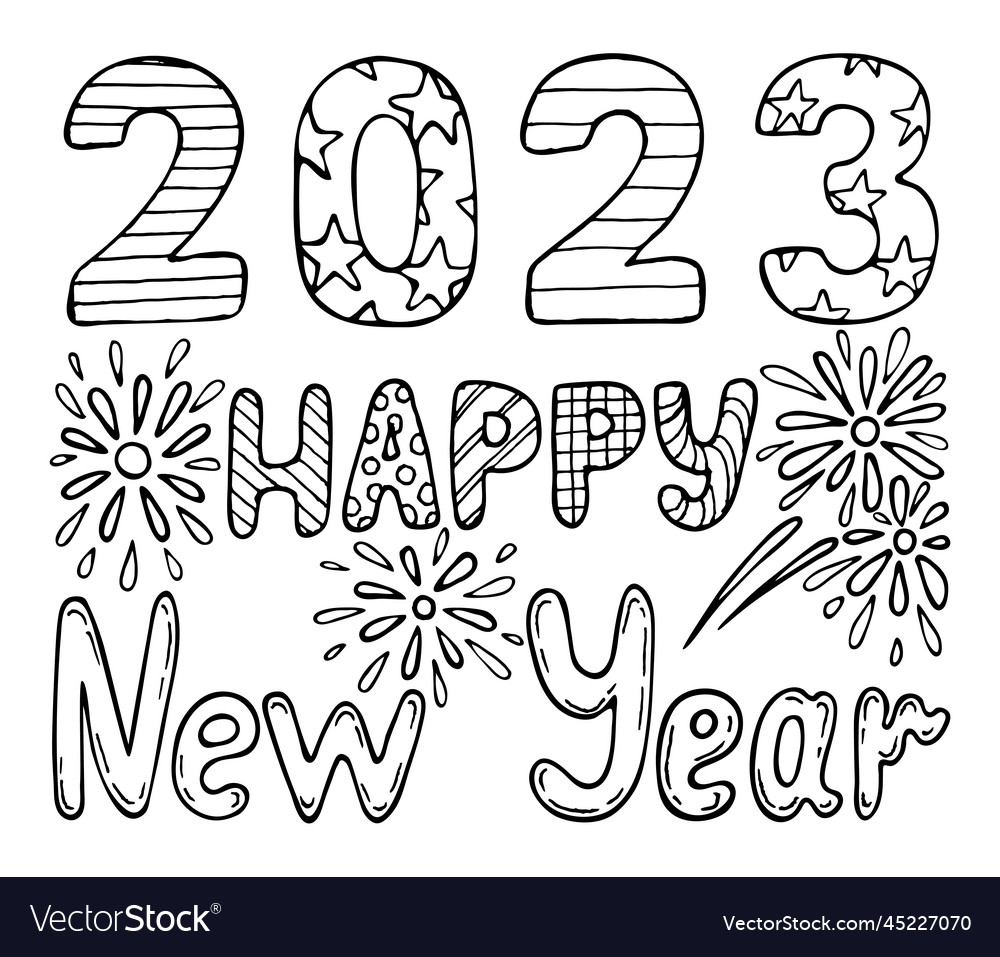 Coloring book happy new year hand drawn line vector image