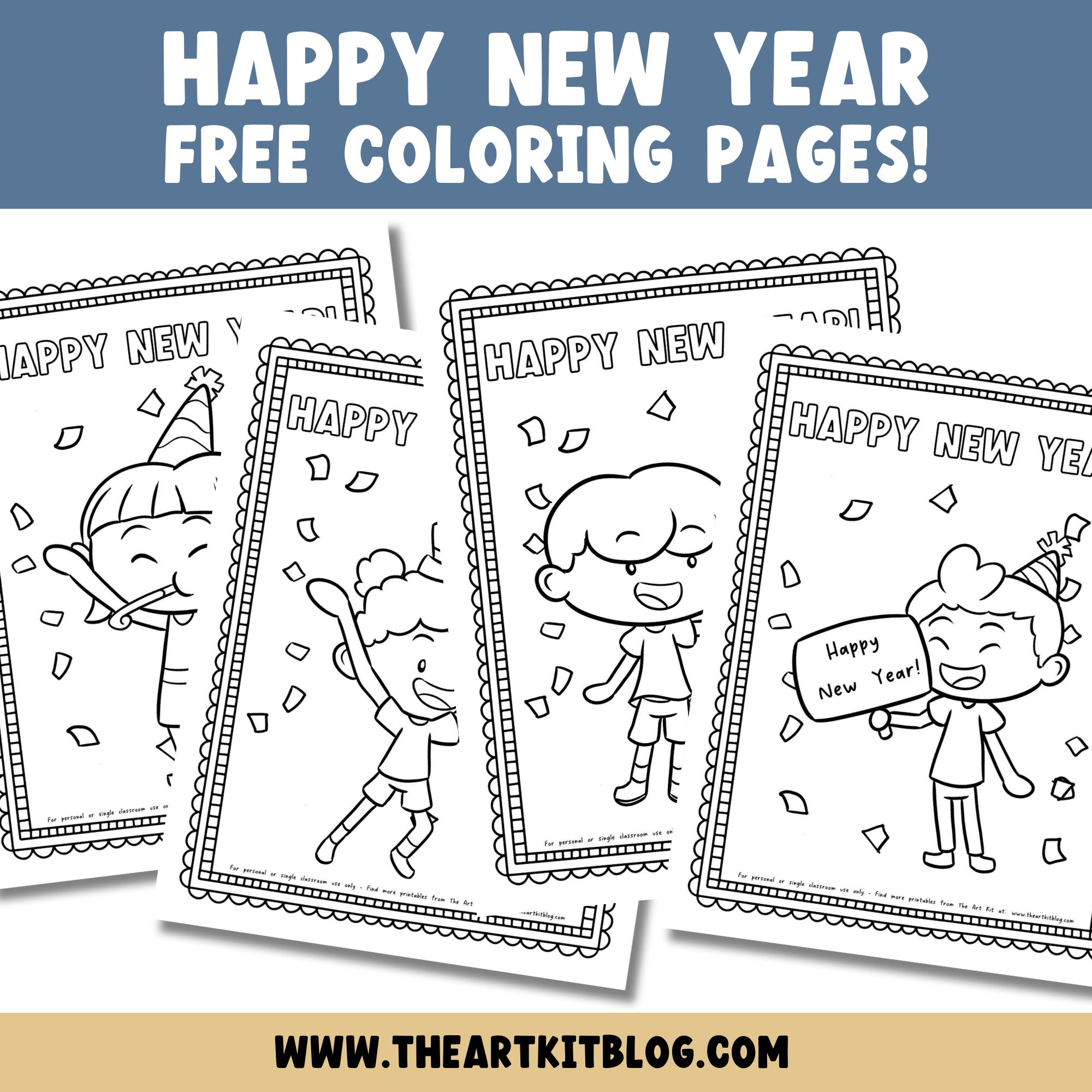 Happy new year kids coloring pages free printables â the art kit