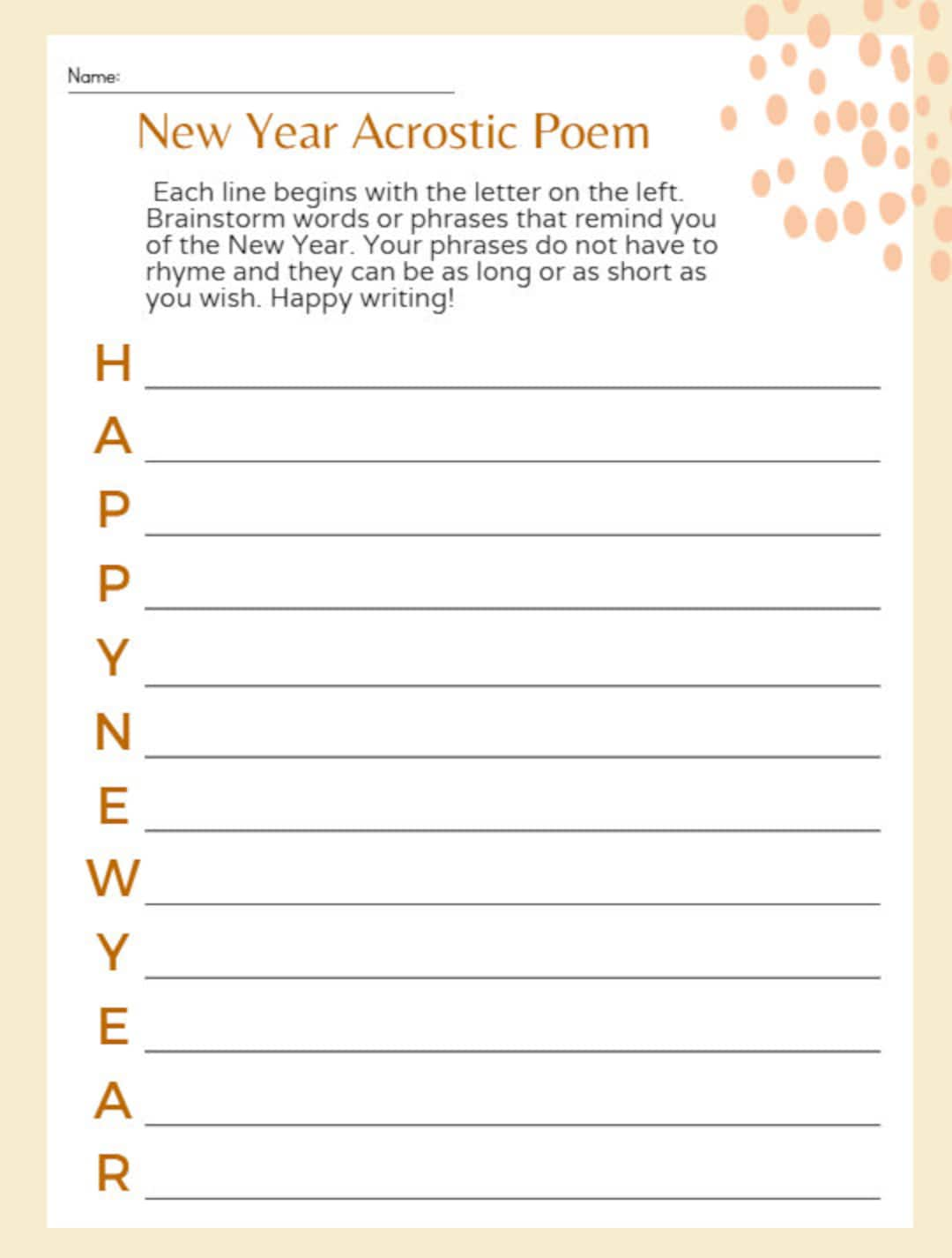 New year worksheet acrostic poem