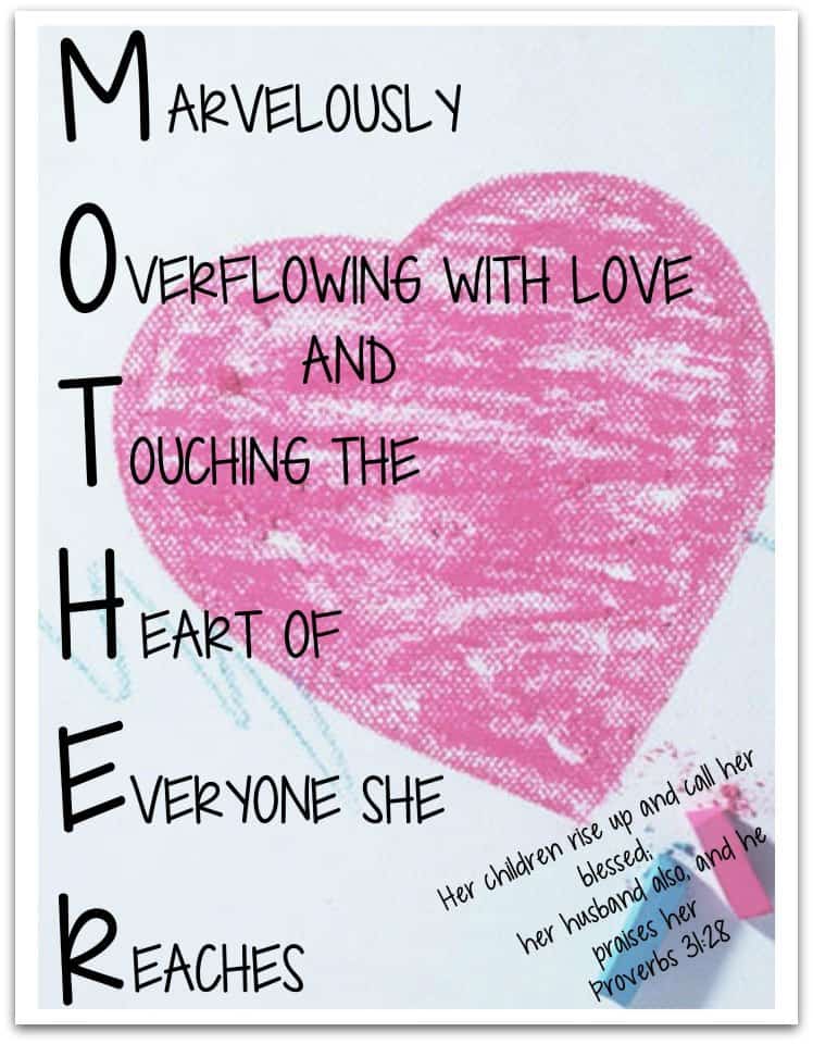 Mother acrostic poem easy print