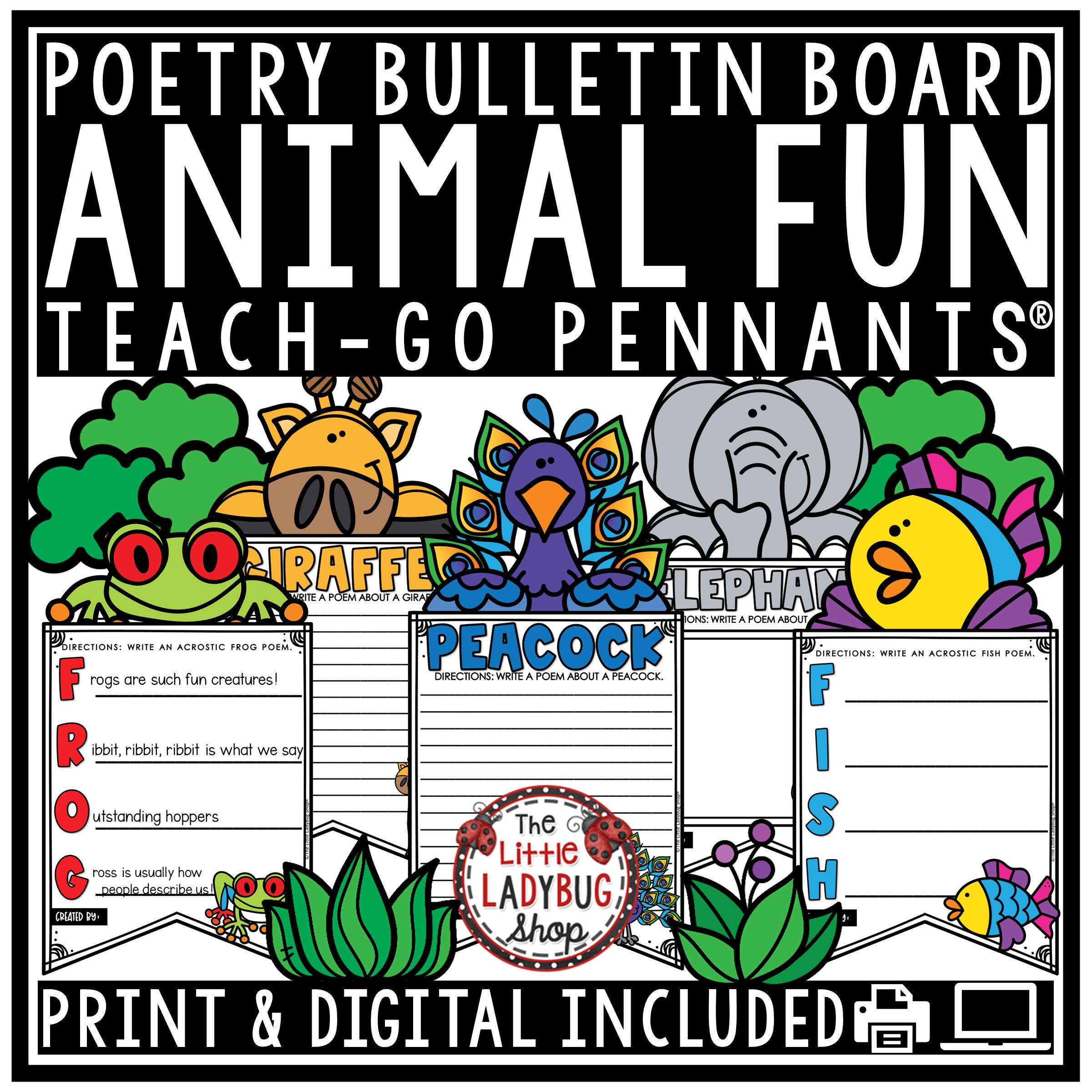 Zoo animals poetry writing bulletin board