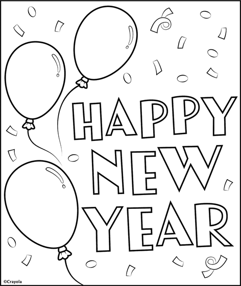 Happy new year coloring page for kids