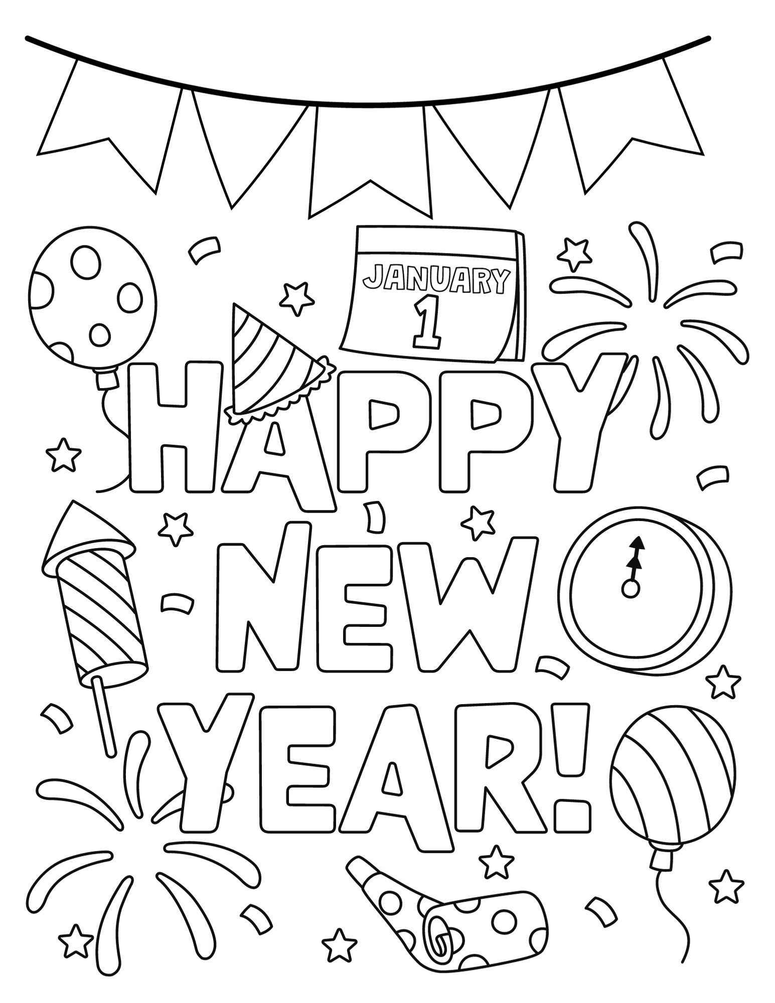 Free happy new year coloring pages for kids