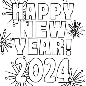 New years coloring page set of