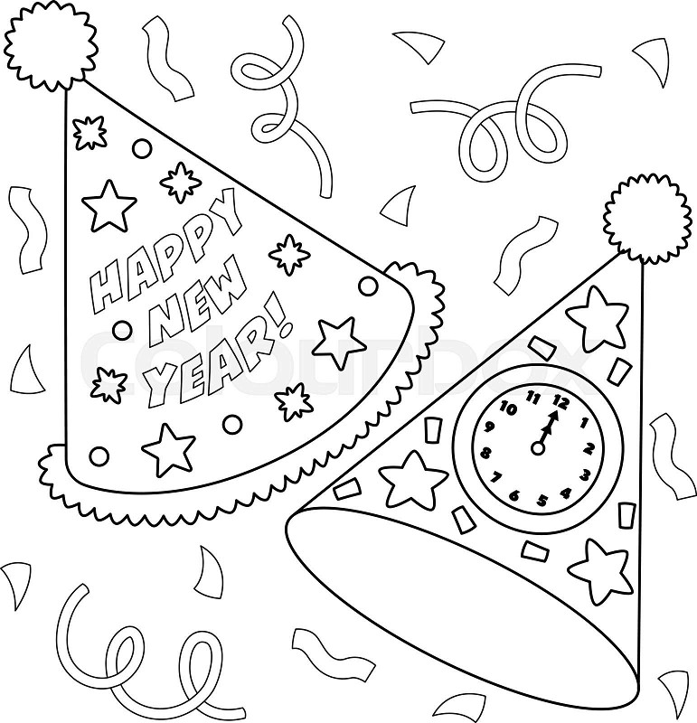 New years eve party hat coloring page for kids stock vector