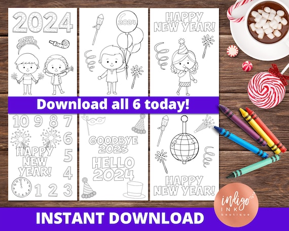 New years coloring page instant download new years printable new years eve kids activity page kids coloring sheets