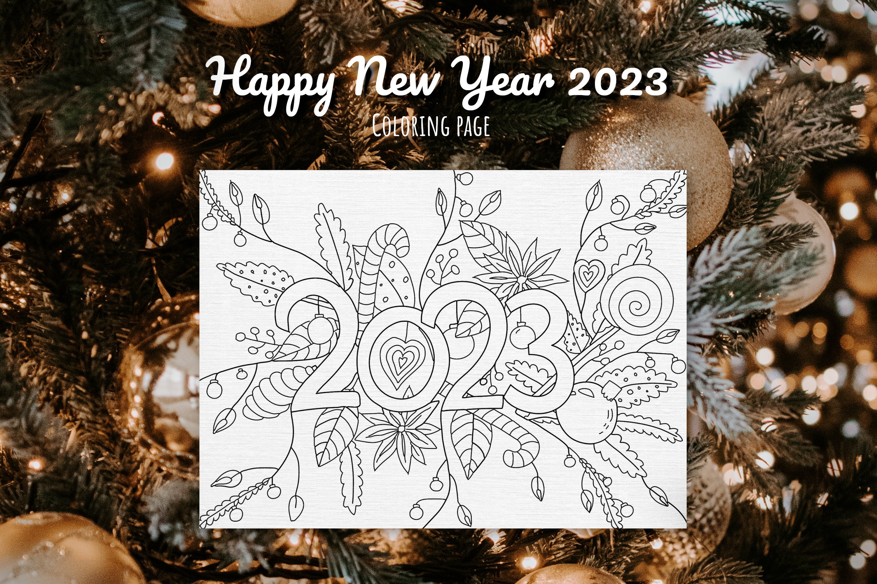 Happy new year coloring page svg png eps