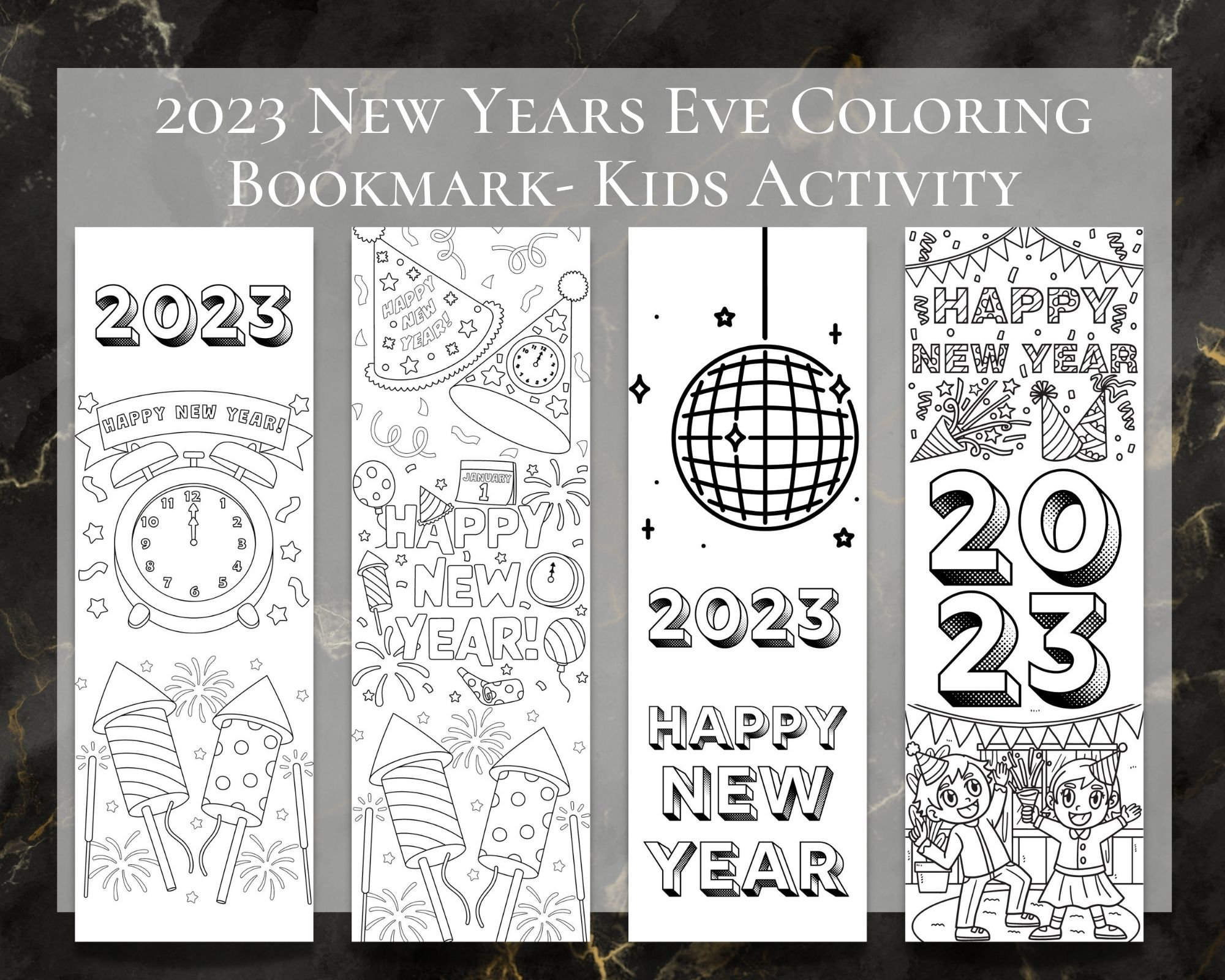 New year coloring printable bookmarks digital bookmark bookmark set new years eve games new years eve activity happy new year download now