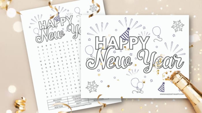 Happy new year coloring pages