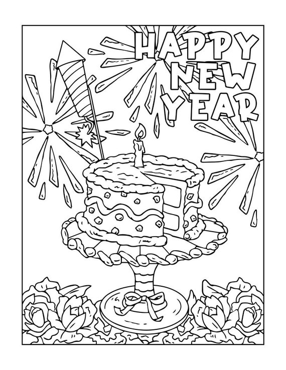 Printable happy new year coloring pages instant download print at homecraft supplies relaxation create art color download now