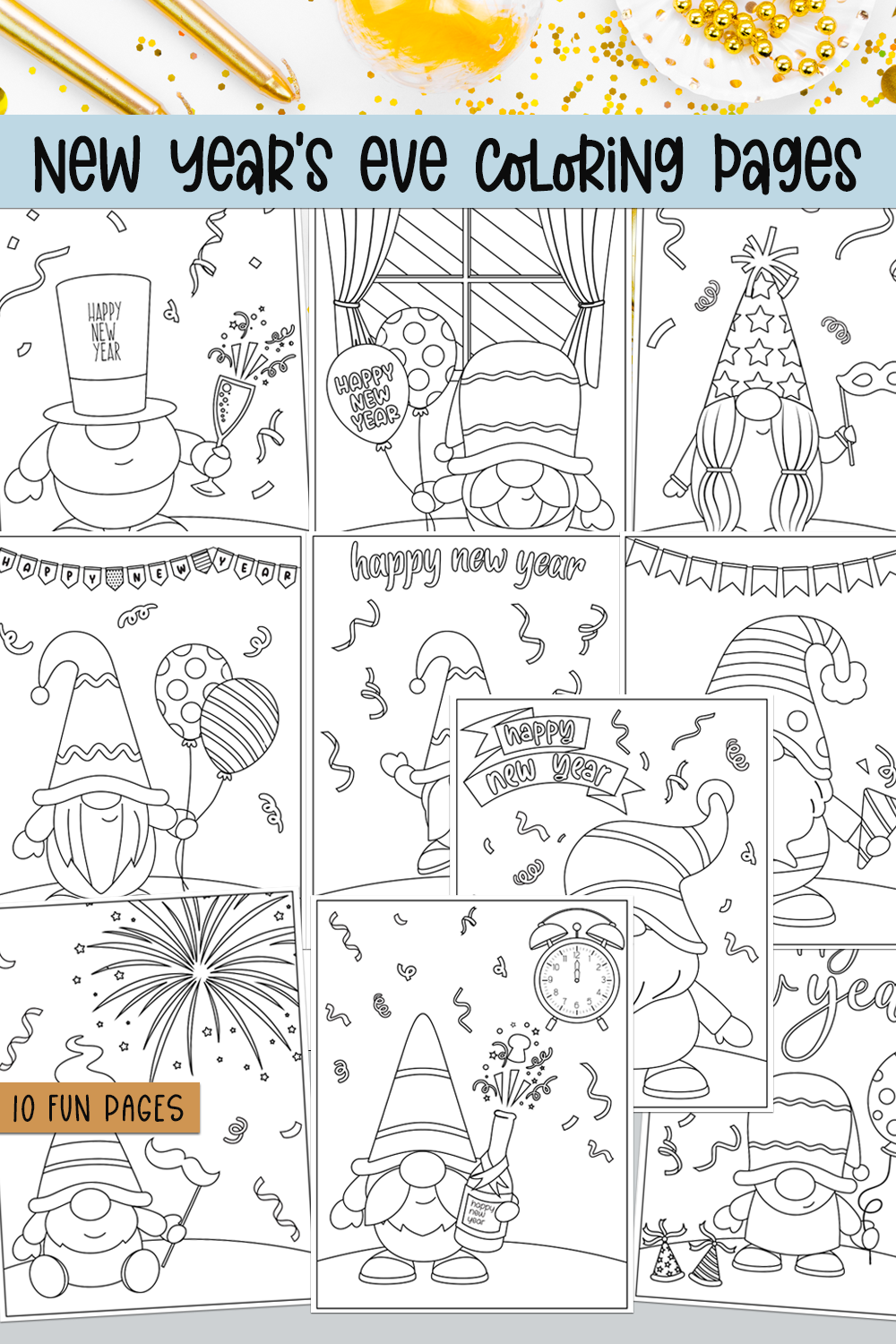 New years eve gnome coloring pages