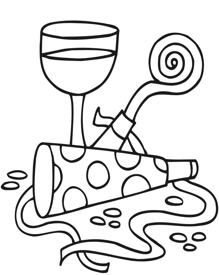 Printable new years coloring page wine noise makers