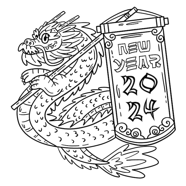 Premium vector a cute and funny coloring page of a year of the dragon new year banner provides hours of coloring fun for children color this page is very easy