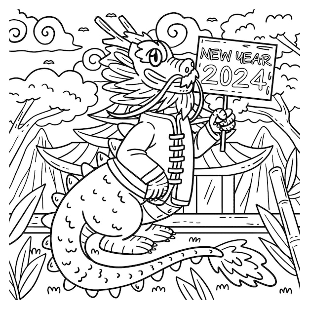 Premium vector a cute and funny coloring page of a dragon in a chinese outfit in the new year provides hours of coloring fun for children color this page is