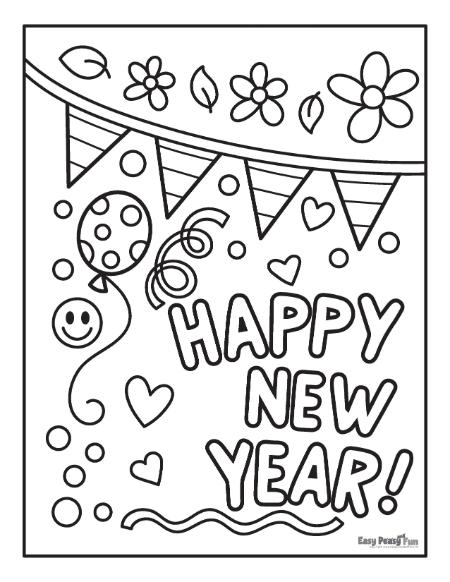 Happy new year coloring pages