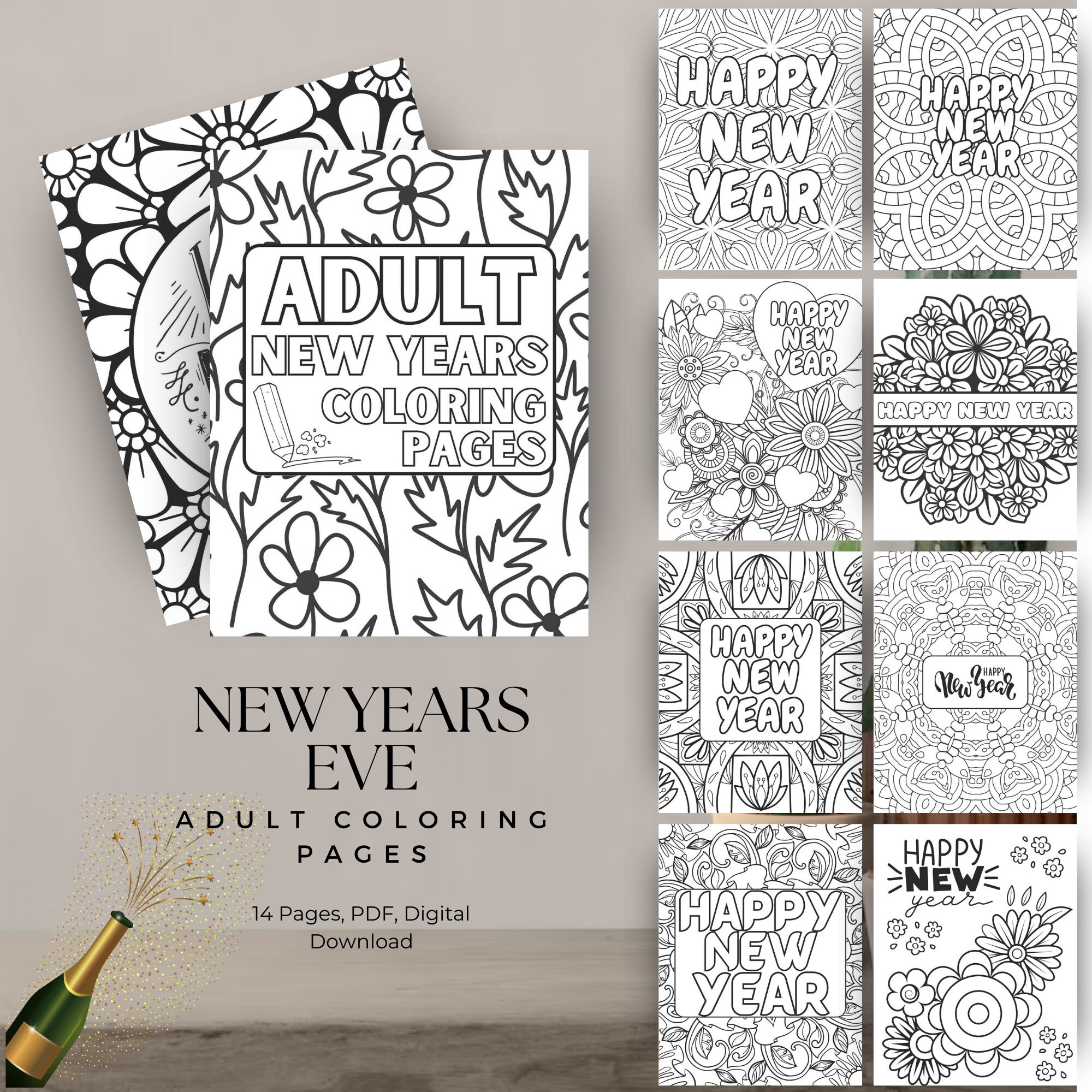 New years adult coloring book instant downloads coloring