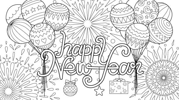 Coloring pages new years stock illustrations royalty