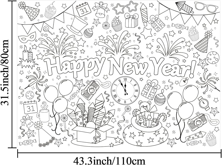 Happy new year coloring books for kids new years eve giant coloring poster large coloring tablecloth huge table cover for boys girls classroom home holiday party supplies favor x