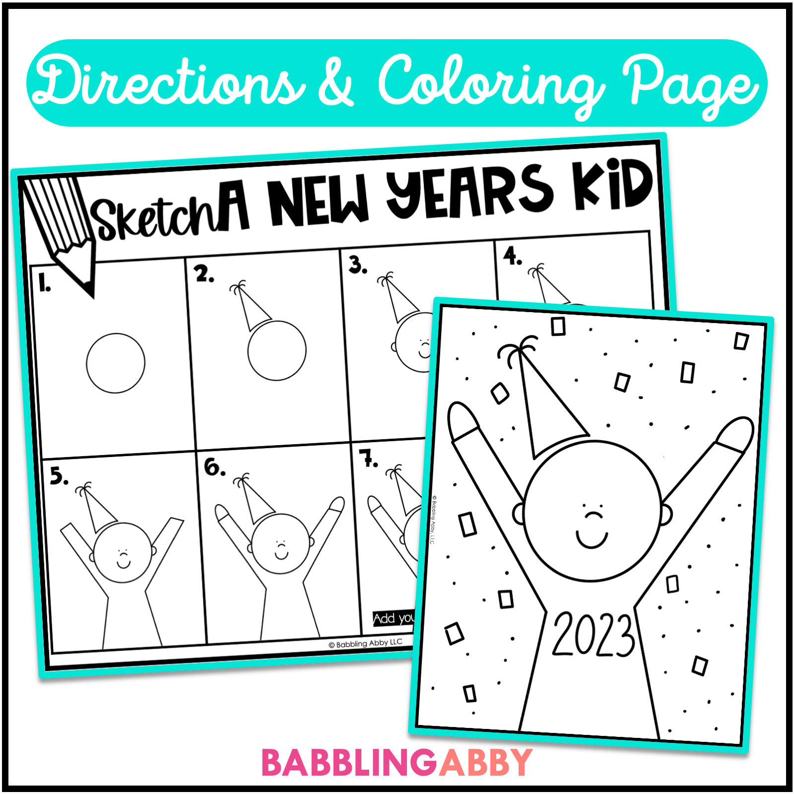 New year directed drawing craft coloring page following directions winter