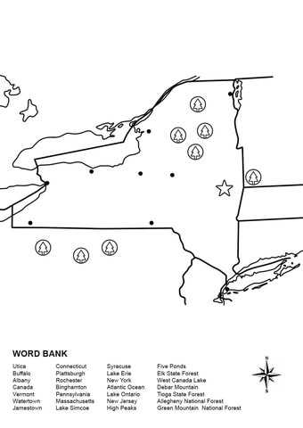 New york map worksheet coloring page free printable coloring pages