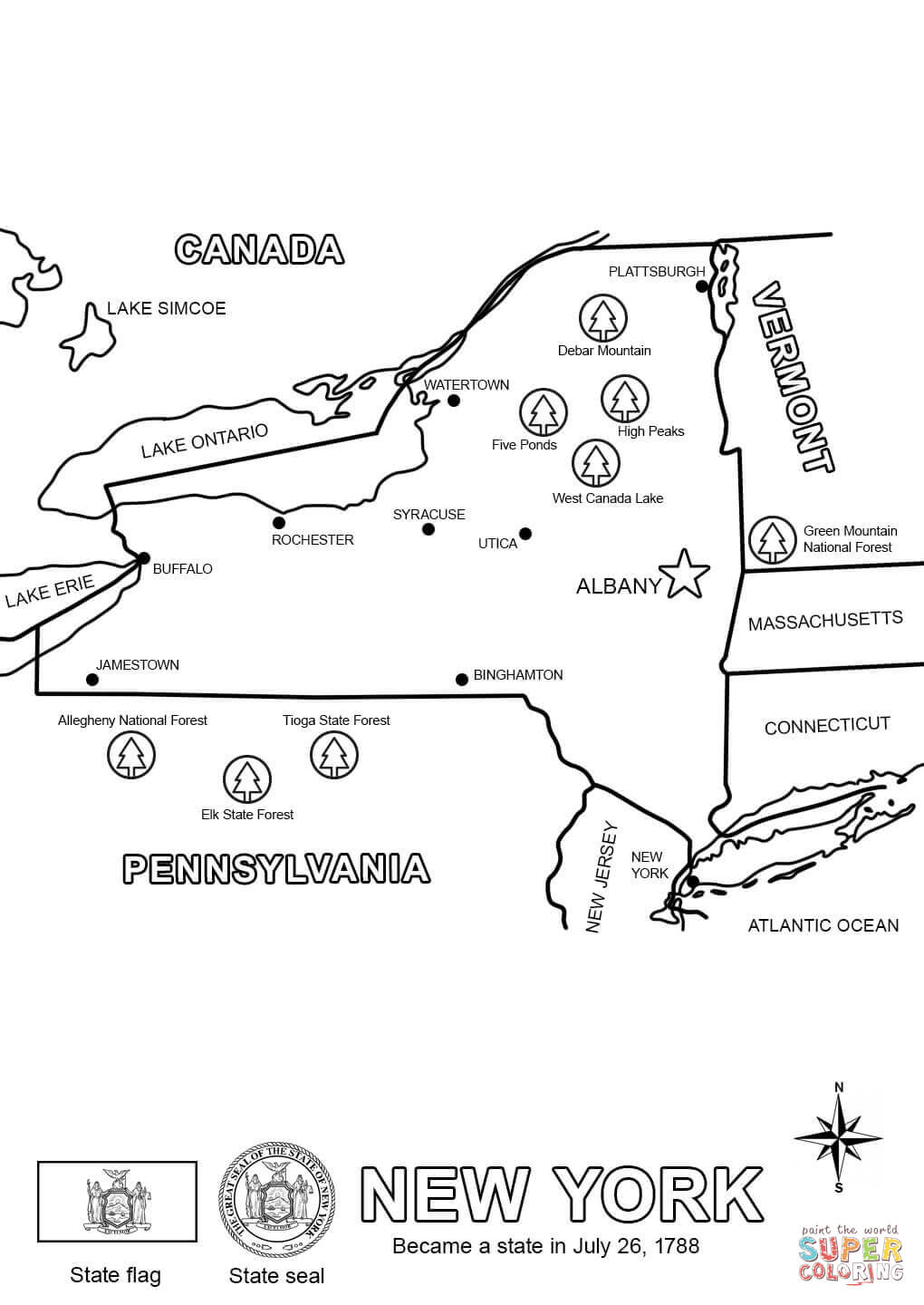 New york map coloring page free printable coloring pages