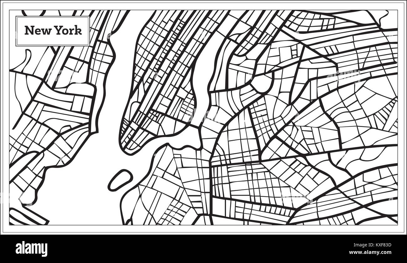 New york usa map in black and white color vector illustration outline map stock vector image art