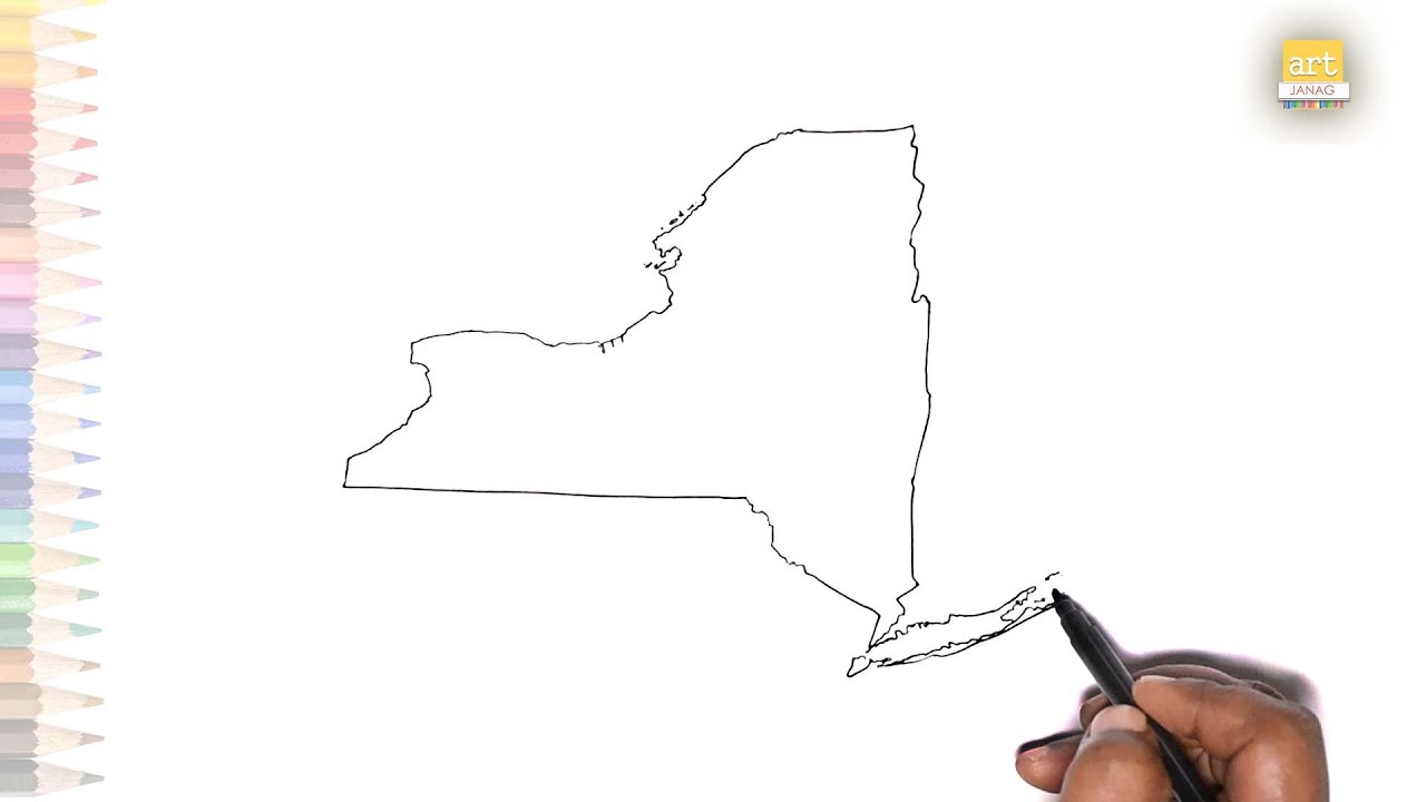 New york map outline dibujo del mapa de nueva york how to draw new york map step by step easy