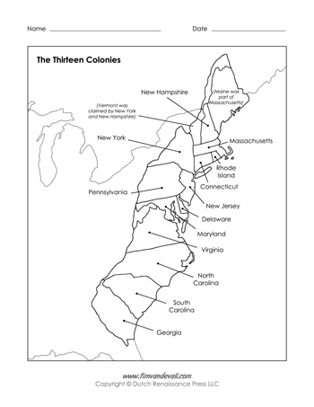 Printable colonies map pdf â labeled blank map â tims printables