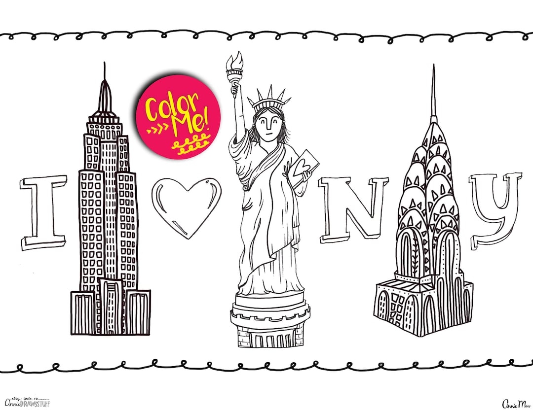 Instant download new york city coloring page coloring pages download coloring pages kids coloring pages adults statue of liberty