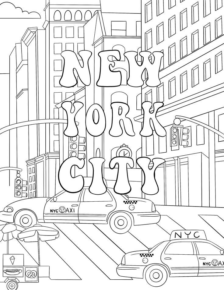 Nyc printable coloring page for kids adults instant download