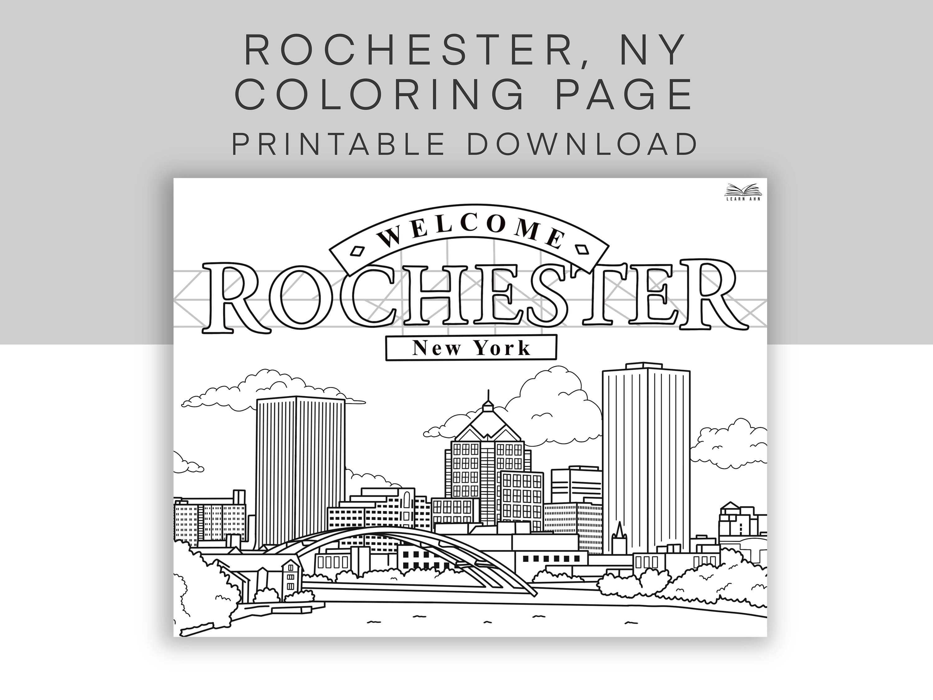 Rochester new york coloring page rochester ny skyline coloring sheet adult coloring city art rochester city poster printable pdf instant download