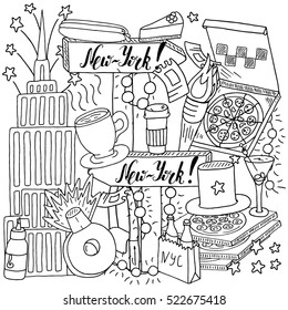 Symbols new york coloring page design stock vector royalty free