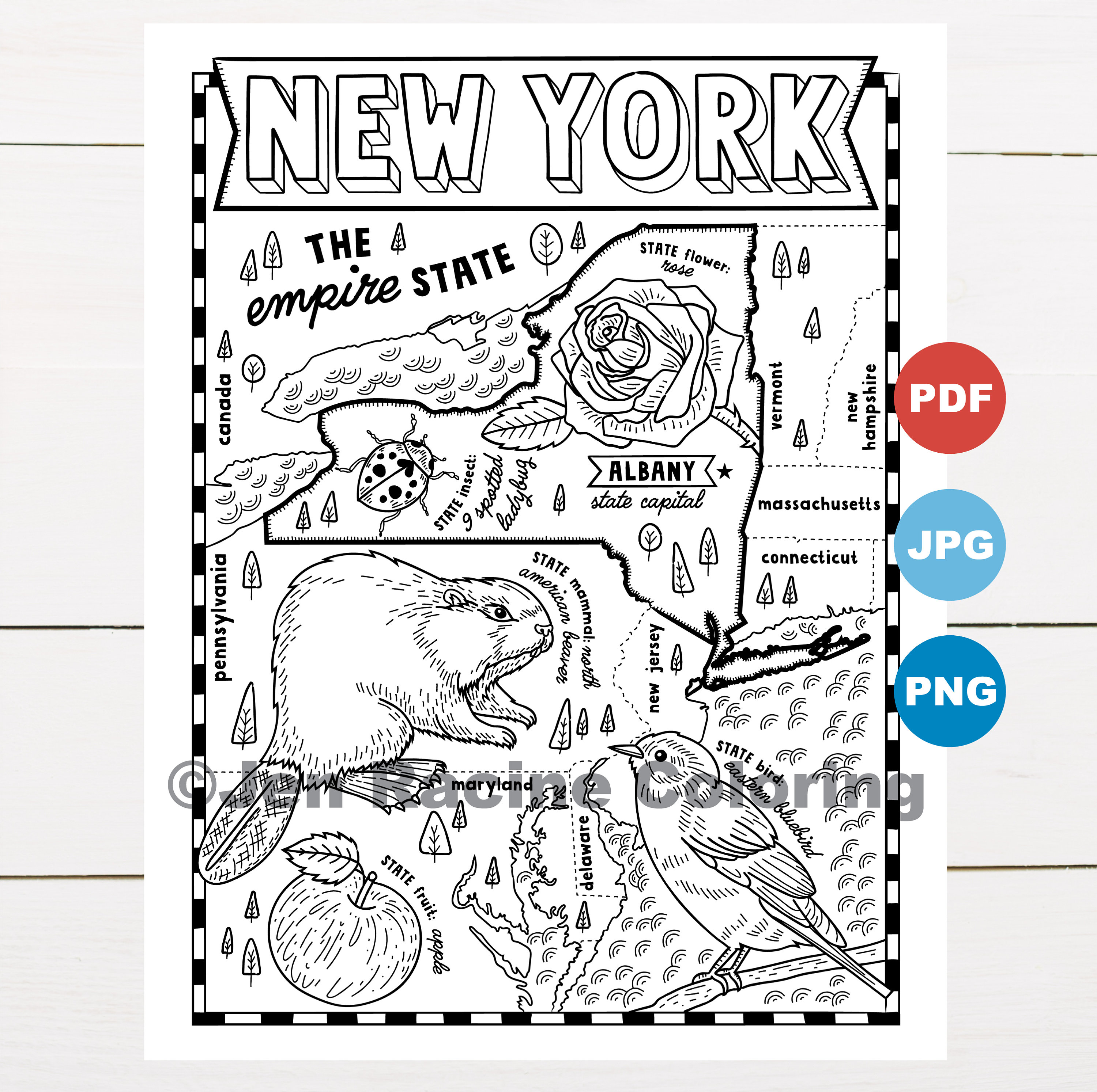 New york coloring page united states state map wildlife state symbols flowers coloring pages