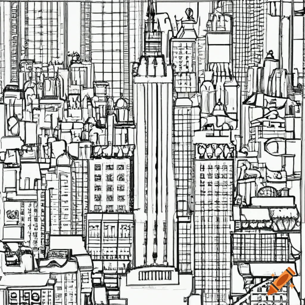 Black and white coloring page of new york city