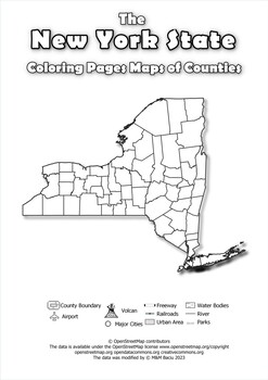 New york state coloring pages map of counties highlighting rivers lakes cities