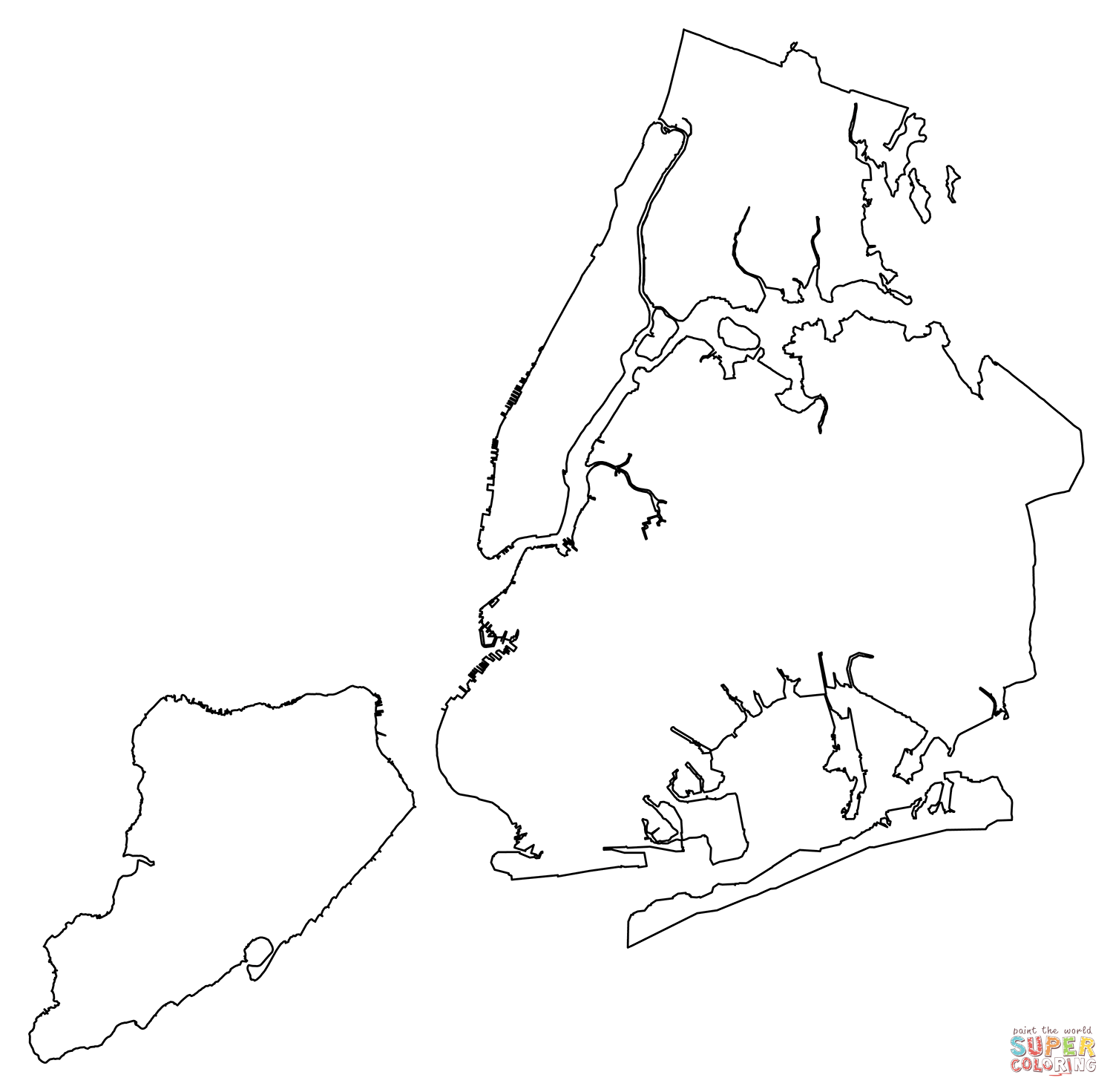 Outline map of new york city coloring page free printable coloring pages