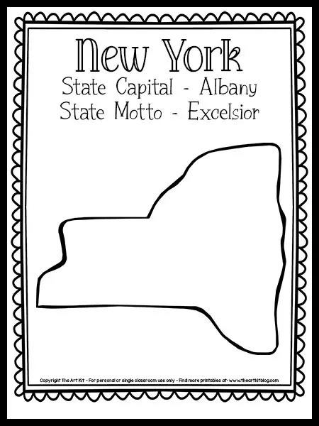 Free printable new york state map outline coloring page â the art kit