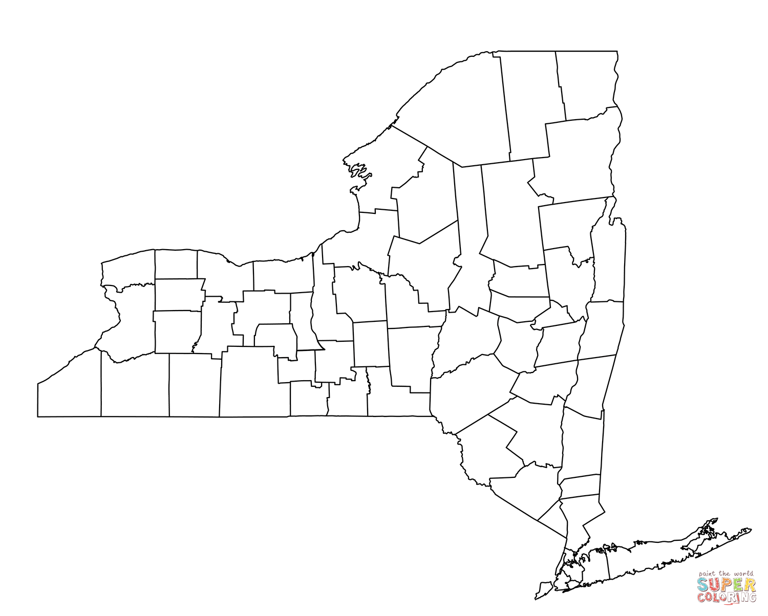 Outline map of new york counties coloring page free printable coloring pages